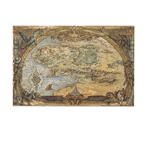 Carte de la Terre du Milieu, Poster du Seigneur des Anneaux Cadeau de Noël Le Hobbit, Carte fantastique, Cadeau pour lui, Art mural pour chambre, salon, salle de jeux, Toile non encadrée : 30 x 45 cm Cover
