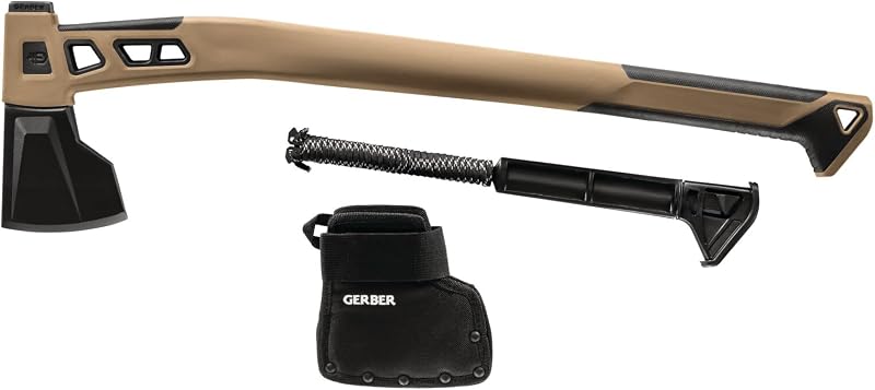 Gerber Camping and Outdoor Axe, Includes Holster, with Paracord and Storage Compartment, Bushcraft Axe, Hardened Steel with PTFE Coating, Brown, 31-003780 | With Paracord and Storage Compartment, Bushcraft Axe, Hardened Steel with PTFE Coating, Brown, 31-003780