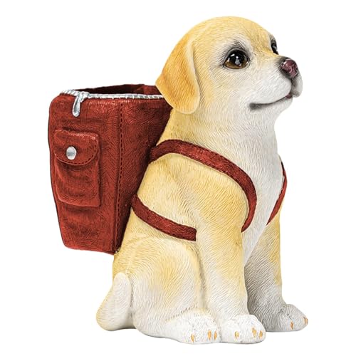 Bonito soporte para bolígrafos de cachorro, organizador de escritorio, decoración del hogar, lapicero de escritorio, estatua decorativa de perro de resina con mochila, lindo, exquisito, accesorios de