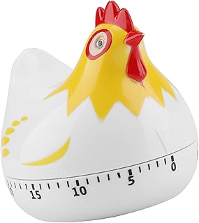 Mechanical Kitchen Timer, 60 Minute Wind Up Dial Rotating Countdown Egg Timer No Batteries Cute Time Management for Cooking Baking Chicken Shape (White)
