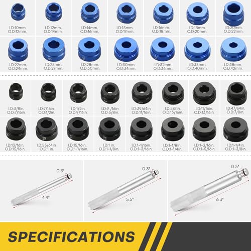 Image of 33PCS Bearing Press Kit | Bearing Race and Seal Driver Set with Metric SAE Adapters, Bushing Driver Set with 3 Knurled Handles for Seal Installation, Bearing Race and Bushing Drivers