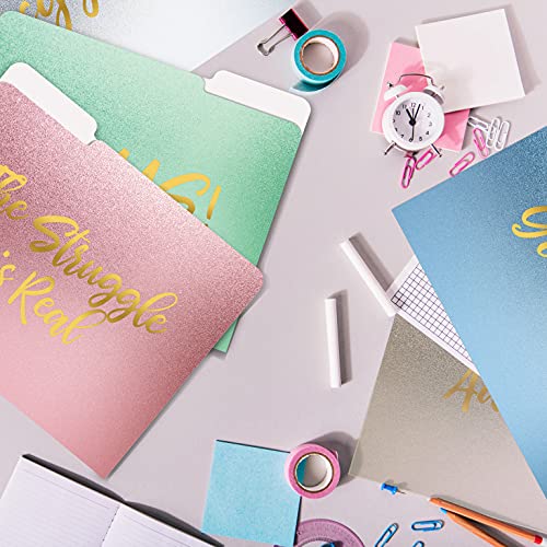 Decorative File Folders, 12 Pack, 12 Designs, Heavyweight, Letter Size (9.5" X 11.5") With 1/3 Cut Tab, Gold Foil Popular Sayings, Fashion Folders By Better Office Products #TOP2