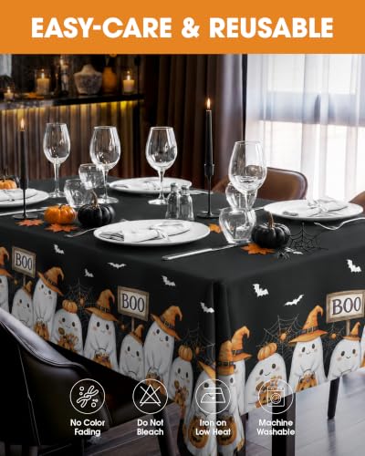 Image of Pureegg Polyester Halloween Tablecloth 60 inch x 84 inch 1 Pack Black Ghost