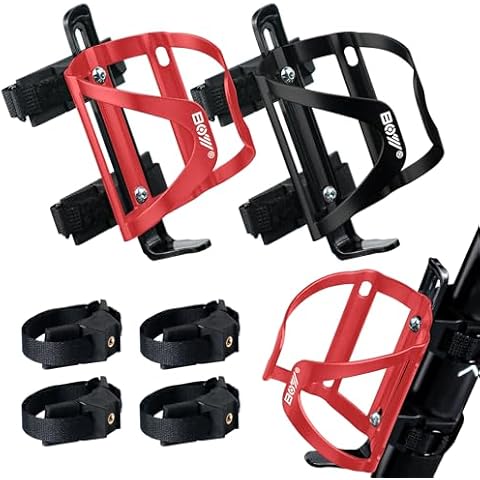Bike Water Bottle Holder & Bottle Cage Mount for Adults & Kids, + No Screw + Velcro + Adjustable Strap + Aluminum Alloy + Lightweight + Portable for Mountain Bicycle Accessories (Black/Pink) Cover