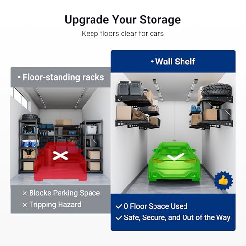 FLEXIMOUNTS 2 Pack 2x4ft Garage Storage 24x48 inch Heavy Duty Bike Wall Shelving Rack, 660lbs Total Weight Capacity, Black, Pro Series - Image 6