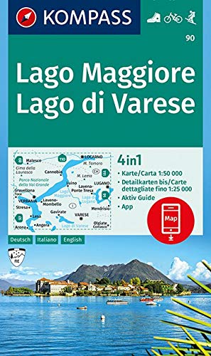 Lago Maggiore, Lago di Varese 1:50 000: 4in1 Wanderkarte 1:50000 mit Aktiv Guide und Detailkarten in PDF