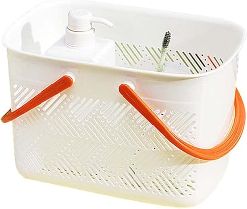 kamuavni Organizador de ducha para debajo del fregadero, cestas de almacenamiento de plástico con asas, cesta organizadora de estante de ducha para