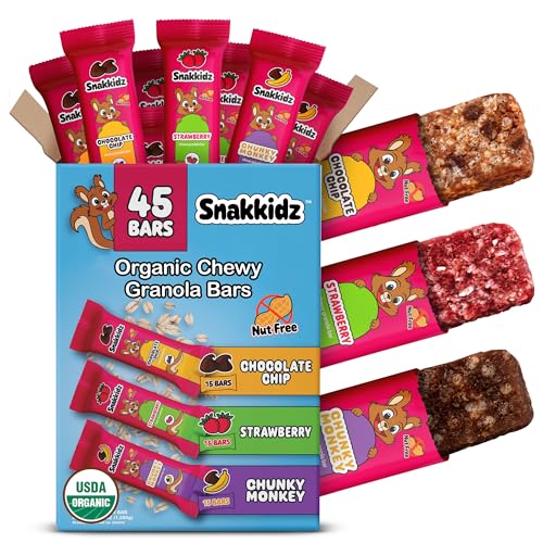 Image of Snakkidz Organic Granola Bars, Variety Pack, Seed oil free, 45 Bars | Nut-Free & Allergen-Free, Low Sugar Per Serving, Made with Avocado Oil, Individually Wrapped, On the Go Kid's Snack