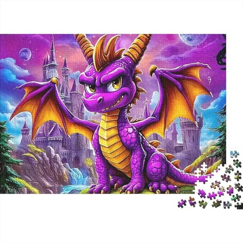 Rompecabezas de dragón morado neón hecho con papel reciclado premium y diseño de 1000 piezas