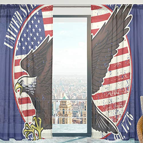 Mnsruu Voilage Voilage Voilage Drapeau USA Aigle Voilage Doux Rideaux pour Chambre Salon 140 x 198 cm 2 Panneaux