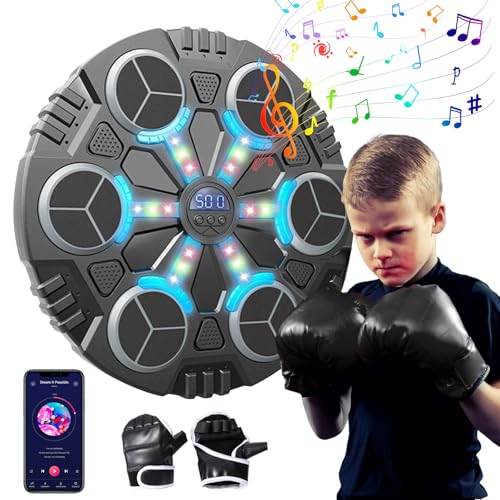 Eznaobo Machine de Boxe Musicale, Machine de Boxe Murale Montée avec Gants de Boxe, 3 Vitesses & Éclairage LED, Machine de Boxe Intelligente Bluetooth avec Musique, Machine de Boxe pour Enfants et