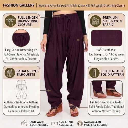 Image of FASHION GALLERY Women's Rayon Relaxed Fit Patiala Salwar with Full Length Drawstring Closure Type and Flexible Waist | Patiala Pant for Woman Free Size Fit Upto XXL
