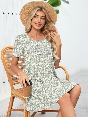 Image of Heymoments Women's Short Sleeve Crewneck Sundress Summer Casual A-Line Beach Dress with Pockets S-2XL