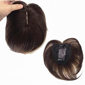 Anemone Real Human Hair Topper Light Thin Clip in Hair Bangs for Women and Men 6 inches Middle Part Straight Hairpieces for Mild Hair Loss Volum (Dark Brown)