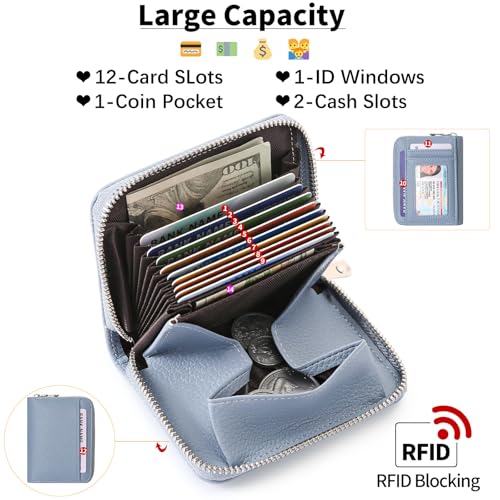 Image of GOIACII Womens Credit Card Holder Wallet Zip RFID Blocking Card Case Wallets Compact Size with ID Window Blue