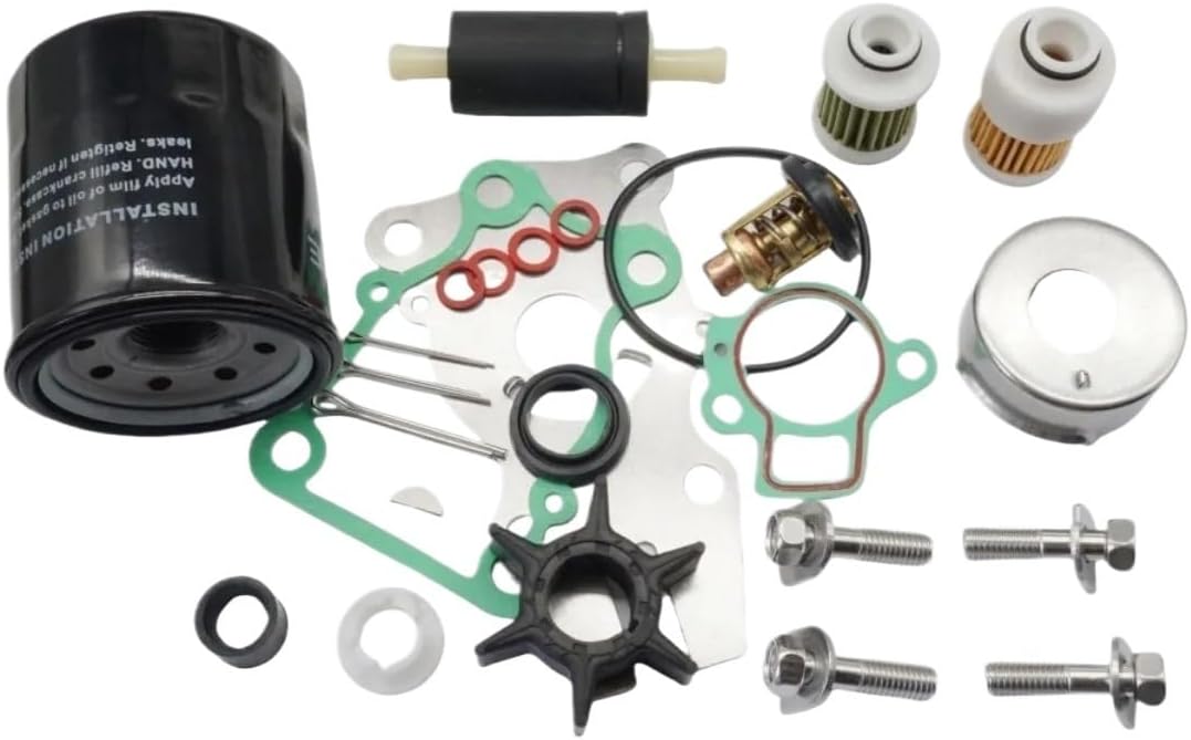 Auxiliary Cooling Water Pump Maintenance Kit Outboard Water Pump Rebuild with Drain Gasket Thermostat Fuel Oil Filter for F50H F60A F60C F60F