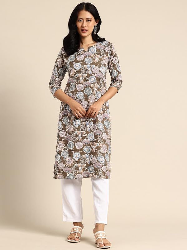 Image of JAKHANA Women's Crepe Printed Casual Straight Calf Length Round Nick Kurta Pack of 4