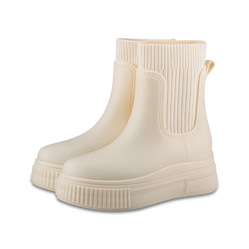 Womens Waterproof Chelsea Ankle Rain Boots Slip-On Style All-Weather Footwear
