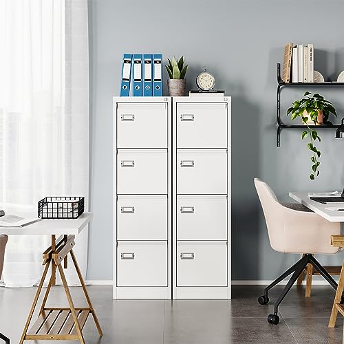 Image of MIIIKO 4 Drawer File Cabinet, White Vertical Filing Cabinets with Lock, Home Office File Folders Storage Cabinet for Letter Legal A4 File Size