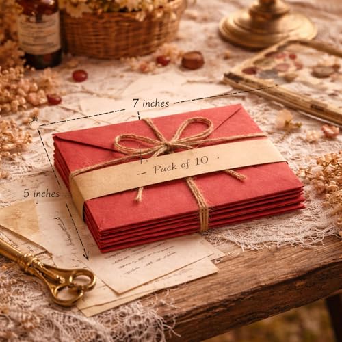 Image of Celebrations Red Paper Envelopes for Valentine's Day & Romantic Messages, Vintage Envelope For Wedding Cards, Greeting Cards, Love Notes, Handwritten Notes & Love Letters - Pack Of 10