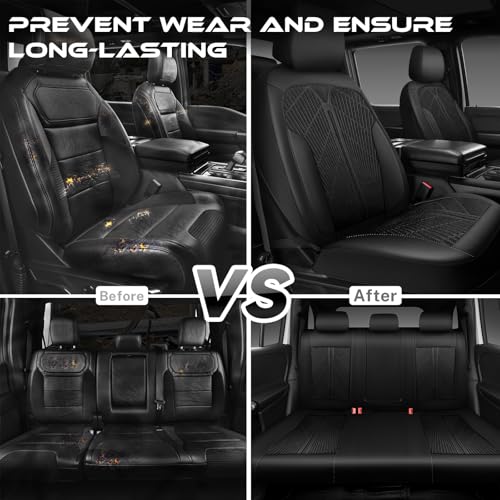 Image of CAR PASS Oxford Leather Car Seat Covers Full Set,All-Weather Non-Slip Durable, Universal Fit for SUVs Sedans Trucks Vans Automotive,Armrest Airbag Compatible,Emboss 5 Black