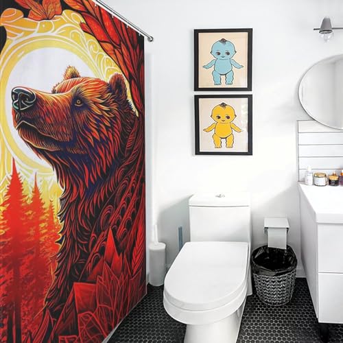 Rideau de douche ours déco pour baignoire familiale en polyester imperméable - 3