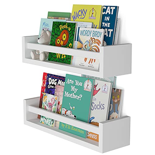 Image of You Have Space Elba Floating Book Shelves for Kids Room Decor, Nursery Shelves for Wall, Bookshelf, White Set of 2