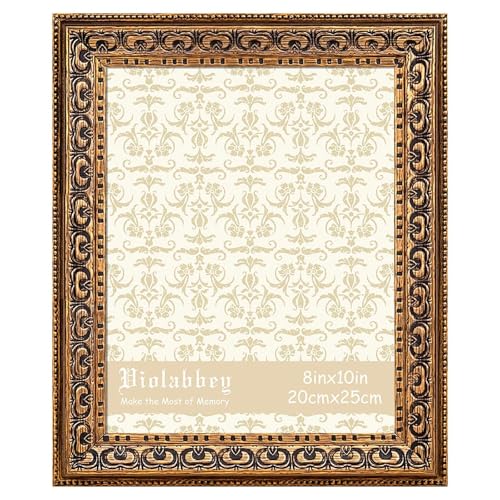 Image of VIOLABBEY 8x10 Picture Frame Antique Black and Gold, Vintage Photo Frame | Antique Ornate Picture Frame, Wall or Tabletop Display, Classic Design for Home Office Decor, Fits 8x10 Pictures