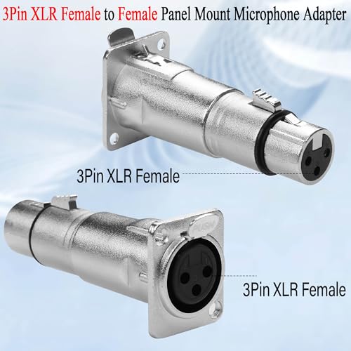 QIANRENON 3Pin XLR Female to Female Panel Mount Microphone Adapter, XLR Jack to Jack Fixed Mount Balanced Audio Connector - Image 2