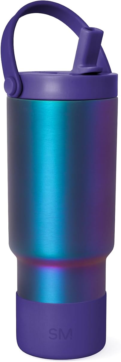 Pivote Trek moderno y sencillo | Vaso con pajita para niños de 24 oz con asa y funda de silicona | Botella de agua aislada Taza de acero inoxidable | Jarra de viaje escolar | Prisma