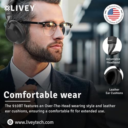 Image of LIVEY 910BT-ENC Series Wireless Active Noise Cancellation ENC Mics Multipoint Technology HiFi Audio Headset Optimized for Microsoft Teams & UC Compatible with iOS Android Mac Windows Devices (Black)