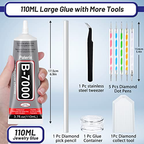 Upgrade B-7000 Crystal Rhinestone Jewelry Glue Clear, 110Ml 3.7 Fl Oz Craft Glue Craft Adhesive Fabric Super Repair Glue With Precision Tips Multi Dotting Stylus For Nail Art,Jewelry,Phone Repair. #TOP1