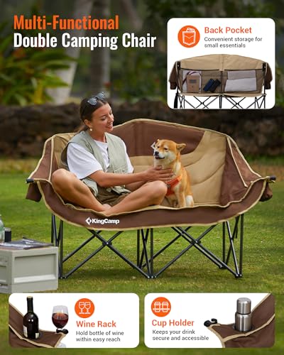Image of KingCamp Double Camping Chair, Oversized 880lbs Heavy Duty Loveseat XL