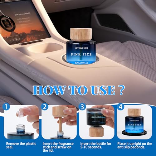 Image of Car Air Freshener & Car Air Freshener Refill Set | Natural Essential Oil Fragrance Aromatherapy Diffuser, Long-Lasting Scent for Car Cup Holder Accessories