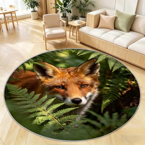 Tapis rond renard 100 cm lavable en machine pour une chambre d'enfant douce