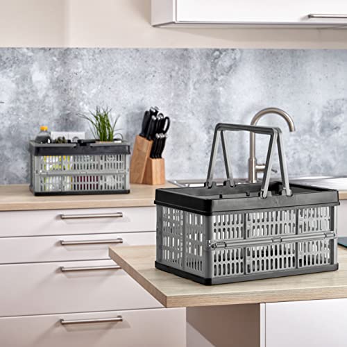 Grizzly kleine Klappbox faltbar mit Henkel, 2er Set, grau, je 16 L, Faltbox nutzbar als klappbarer Einkaufskorb und Kofferraum Organizer