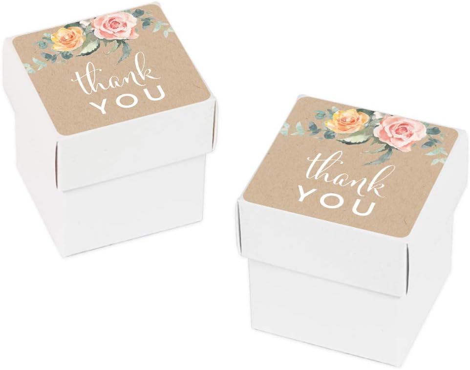 Andaz Press Peach Coral Kraft Brown Rustic Floral Garden Party Wedding Collection, Favor Box DIY Party Favors Kit, Thank You, 20-Pack