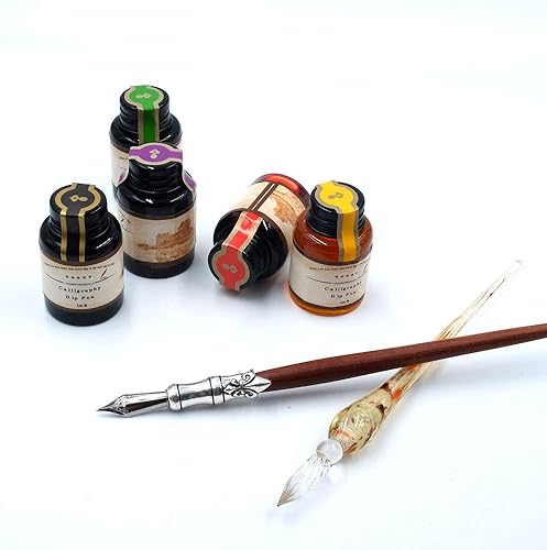 Miniatura 7 de GC QUILL MU-02 Juego de bolígrafos de caligrafía, bolígrafo de inmersión de vidrio y bolígrafo de inmersión de madera hecho a mano, juego de regalo