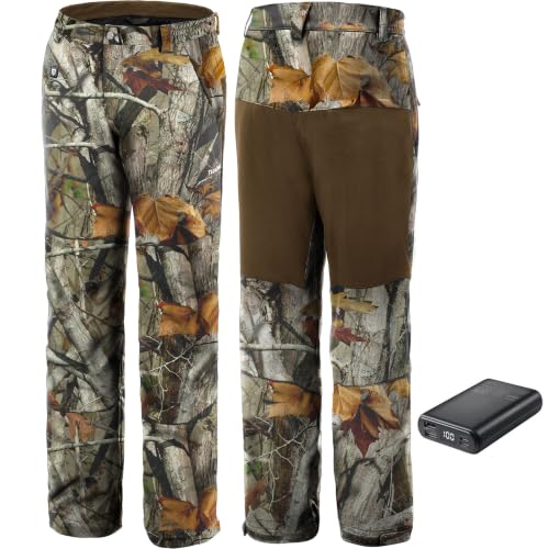 TIDEWE Hunting Pants Heated for Men with Power Pack, Waterproof Rechargeable Heating Trousers for Hiking Skiing Ice Fishing, Next Camo G2, XL