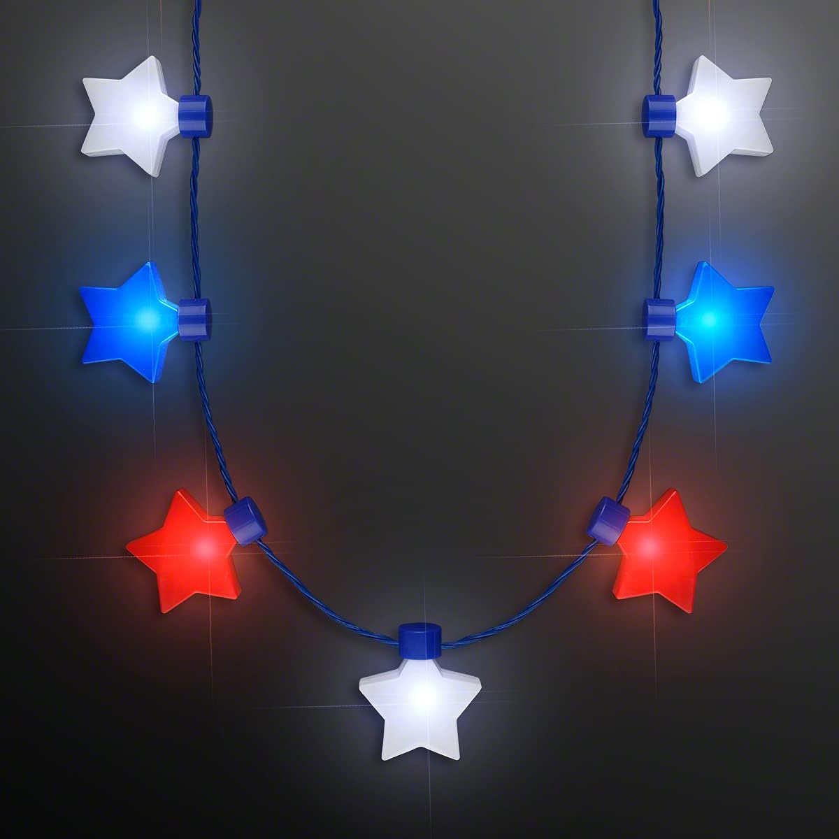 Flashing Red White Blue Jumbo Stars Light Up Necklace (Set of 12)