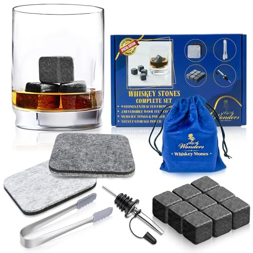 A&A Wonders W-S 100 Premium Whiskey Stones 100% Natural Granite Set Of 9 Chilling Rocks Stone Reusable Ice Cubes cover