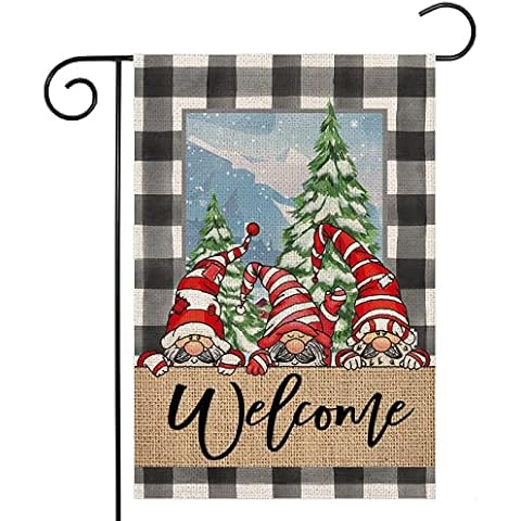 EKOREST Merry Christmas Garden Flags for Outside,Winter Buffalo Plaid with Sonwman Yard Flags,Small Garden Flag,Seasonal Outdoor Decor for Rustic Farmhouse Lawn Porch Holiday,12x18 Double Sided Cover