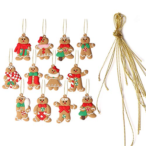 precauti 12 Uds Adorno de Hombre de Jengibre Adorable Hombre de Galletas Colgantes Colgantes para decoración de árbol de Navidad Suministros de decoración de Vacaciones