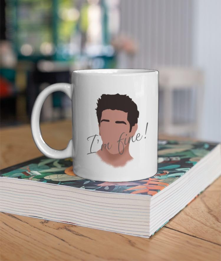 Image of Ross Geller Inspired I Am Fine Printed Ceramic Coffee Mug 330ml - Funny Quote Mug - Microwave Safe Dishwasher Friendly - Gift for Sitcom Fans, Office Humor & Pop Culture Enthusiasts