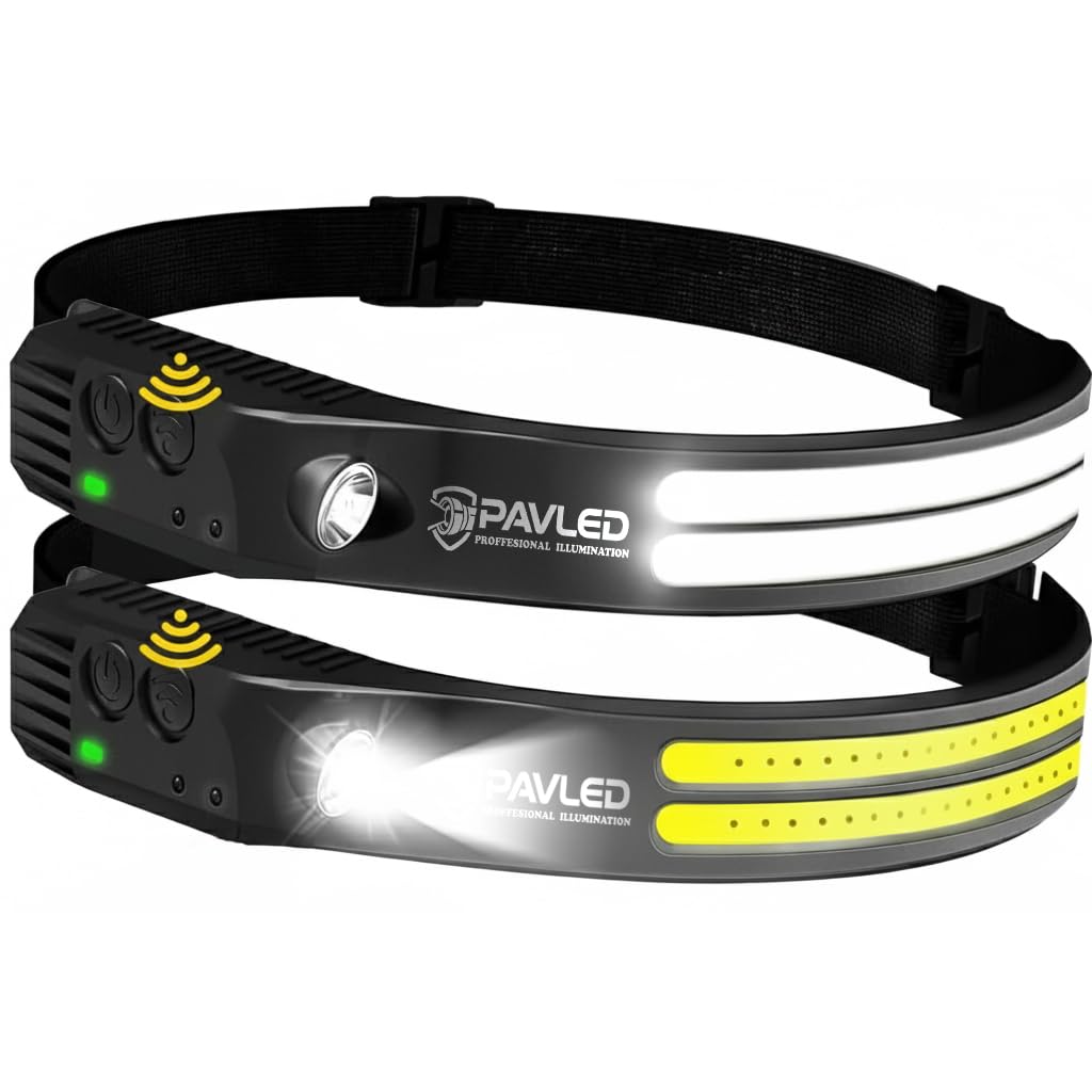 Pavled Women's Black Head Torch Rechargeable, Led Headlamp Motion Sensor Headtorch 230° Widen View & 5 Modes, Hands-Free Ipx4 Waterproof Head Lamp For Camping,Running,Fishing,Cycling
