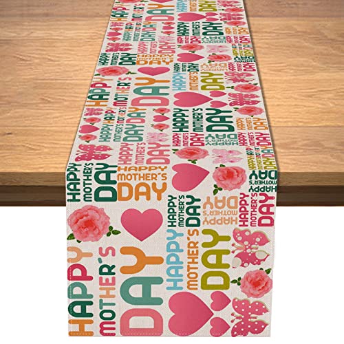 Vohado Happy Mother's Day Table Runner Pink Rose Butterfly Love Kitchen Dining Table...