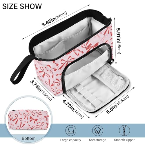 Image of Bow Pink Pencil Case Pouch Big Capacity Pencil Bag Box Organizer Pen Case with Handle Stationery Organizer for Kids Boys Girls Women College Office