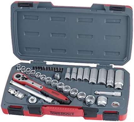 Teng Tools 39 Piece 3/8 Inch Drive 6 Point Metric Regular/Shallow & Deep Socket Set - T3839, Silver