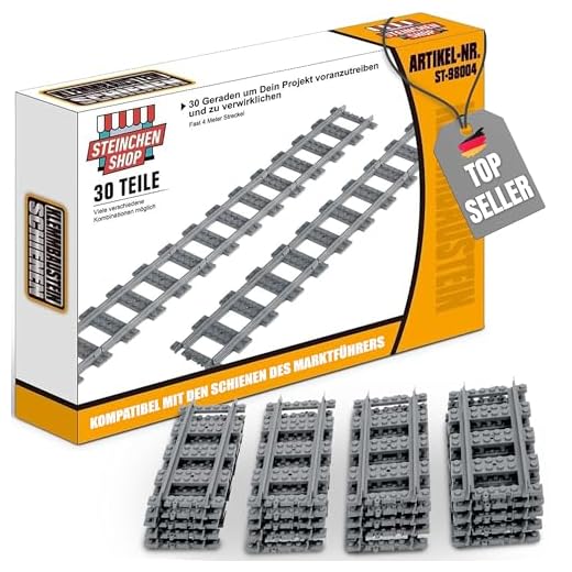 Steinchenshop City Bausteine Schienen Set Kurven Weiche Gerade kompatibel mit dem Marktführer (30 Geraden)