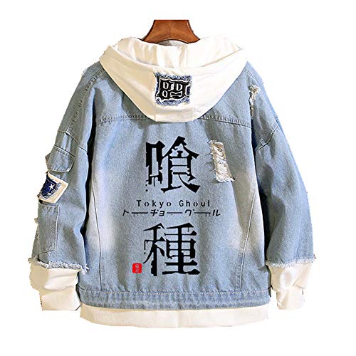 Anime Tokyo Ghoul Kaneki Ken Cosplay Costume Men Women Ripped Distressed Casual Denim Jacket (S, Tokyo-B)